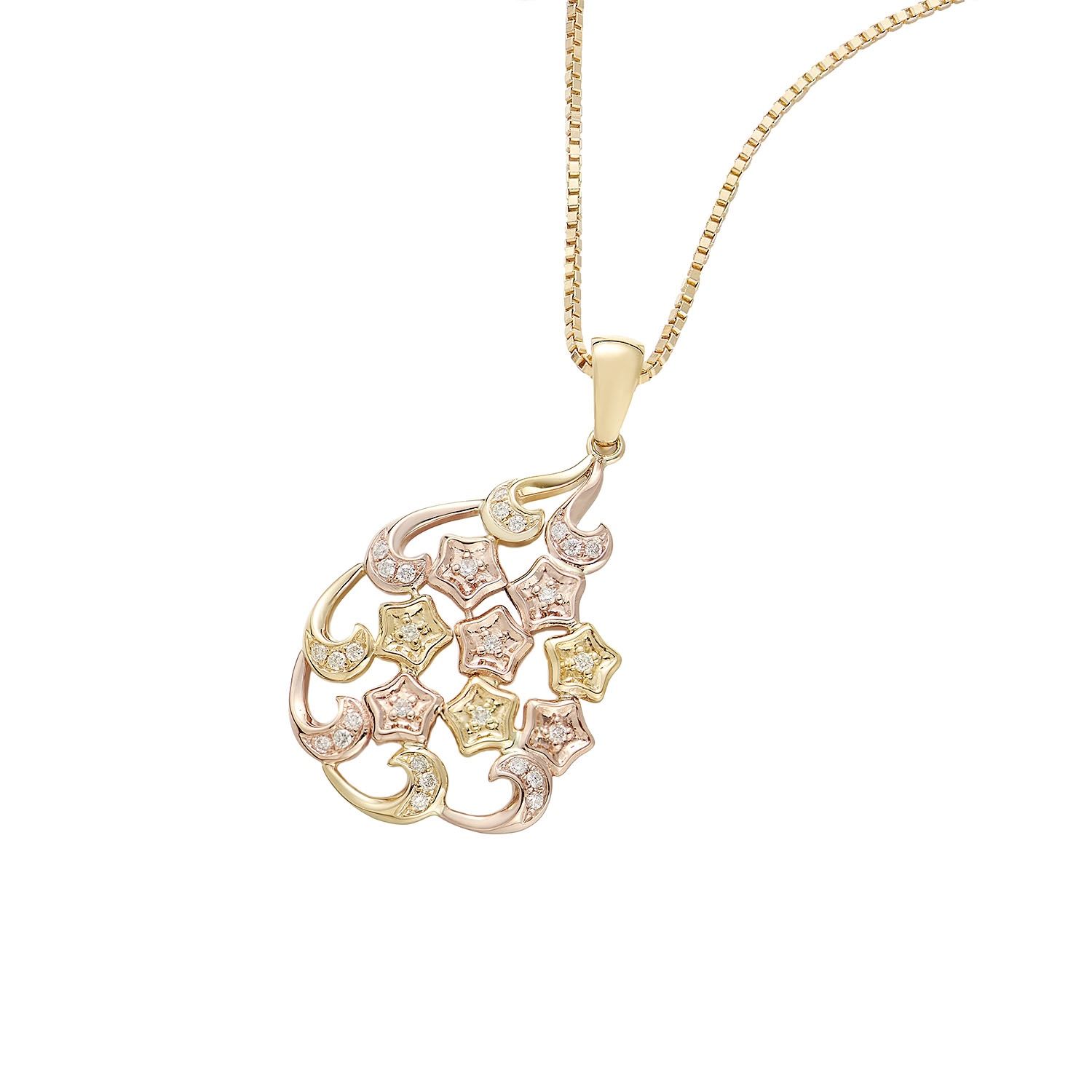 14K White/Yellow/Rose Gold Natural Diamond  Pendant Necklace MZ10175 Natural Diamond, Colour: 14K Yellow