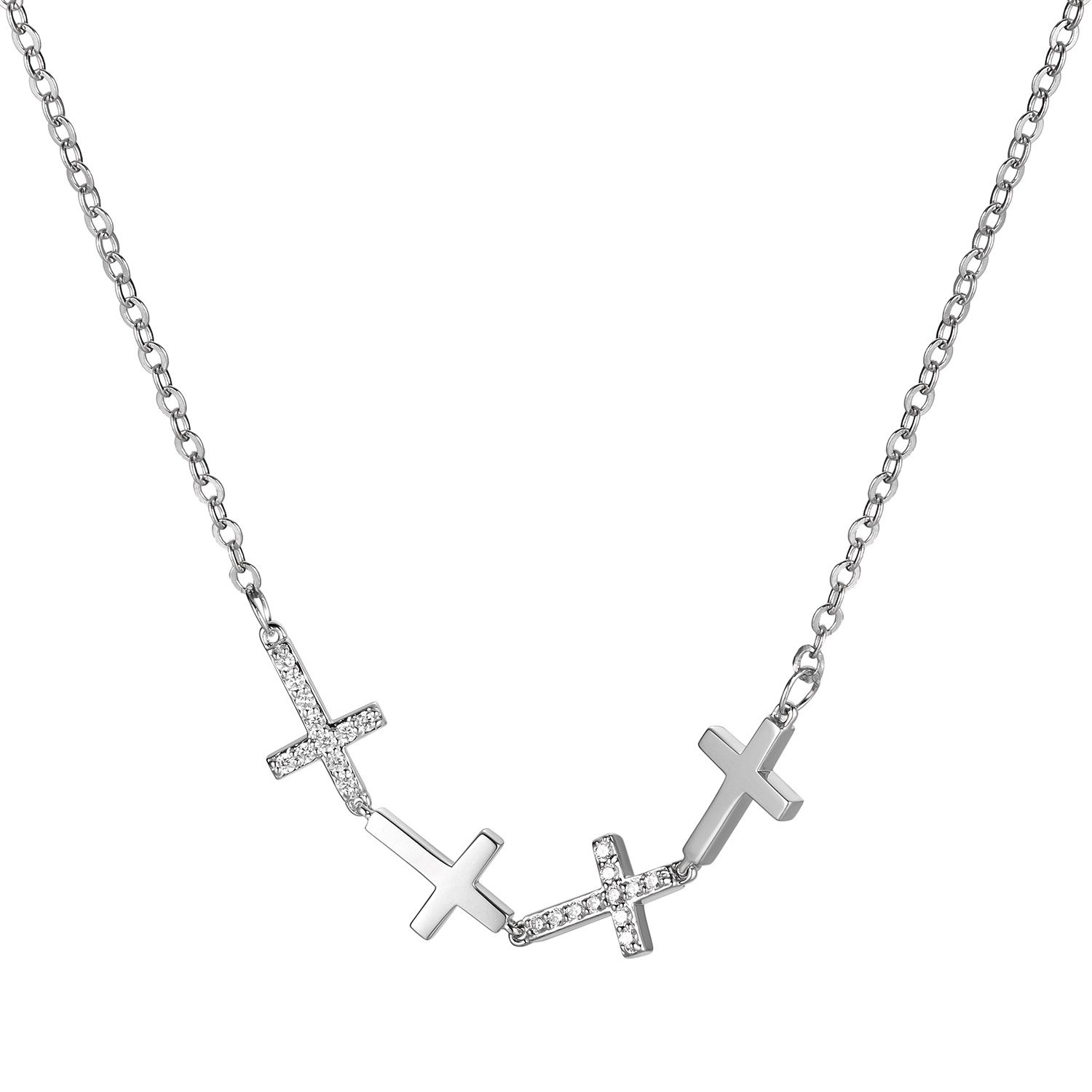 14K White/Yellow Gold Cross Natural Diamond  Necklace  MZ9164, Colour: White
