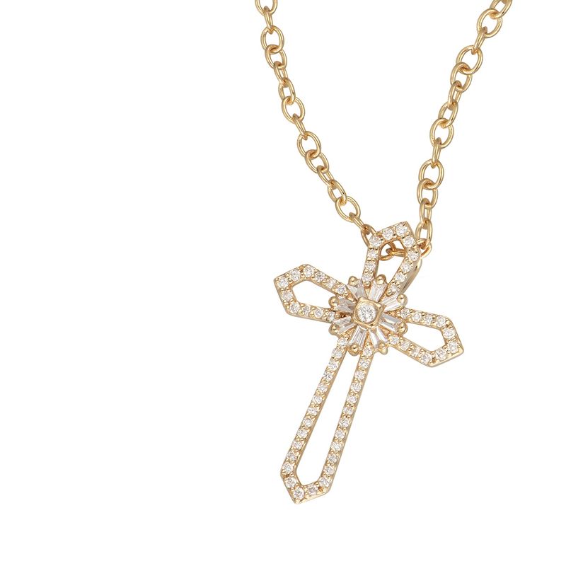 14K White/Yellow Gold Natural Diamond  Cross Pendant  MZ9504