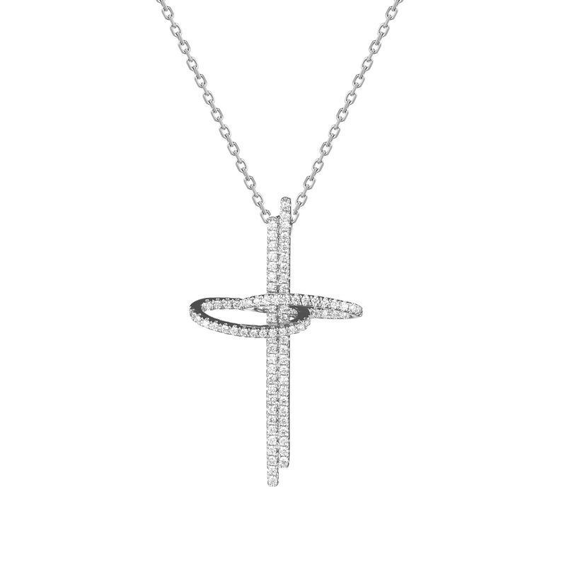 14K White/ Yellow Gold Cross Natural Diamond  Pendant  MZ7770