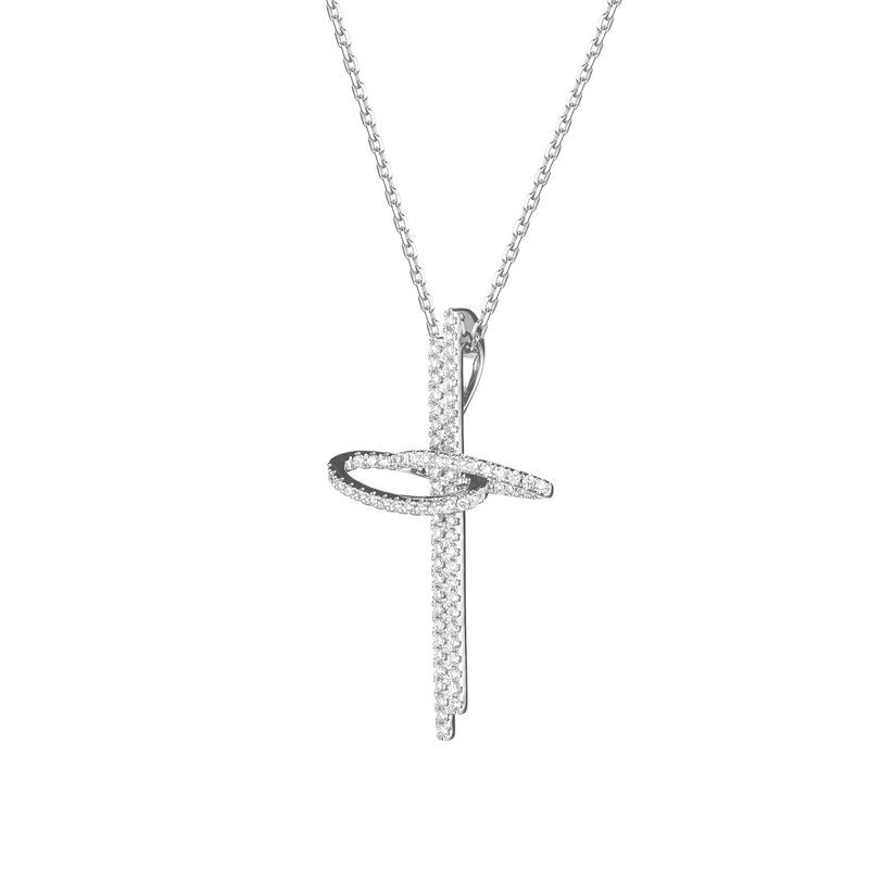 14K White/ Yellow Gold Cross Natural Diamond  Pendant  MZ7770
