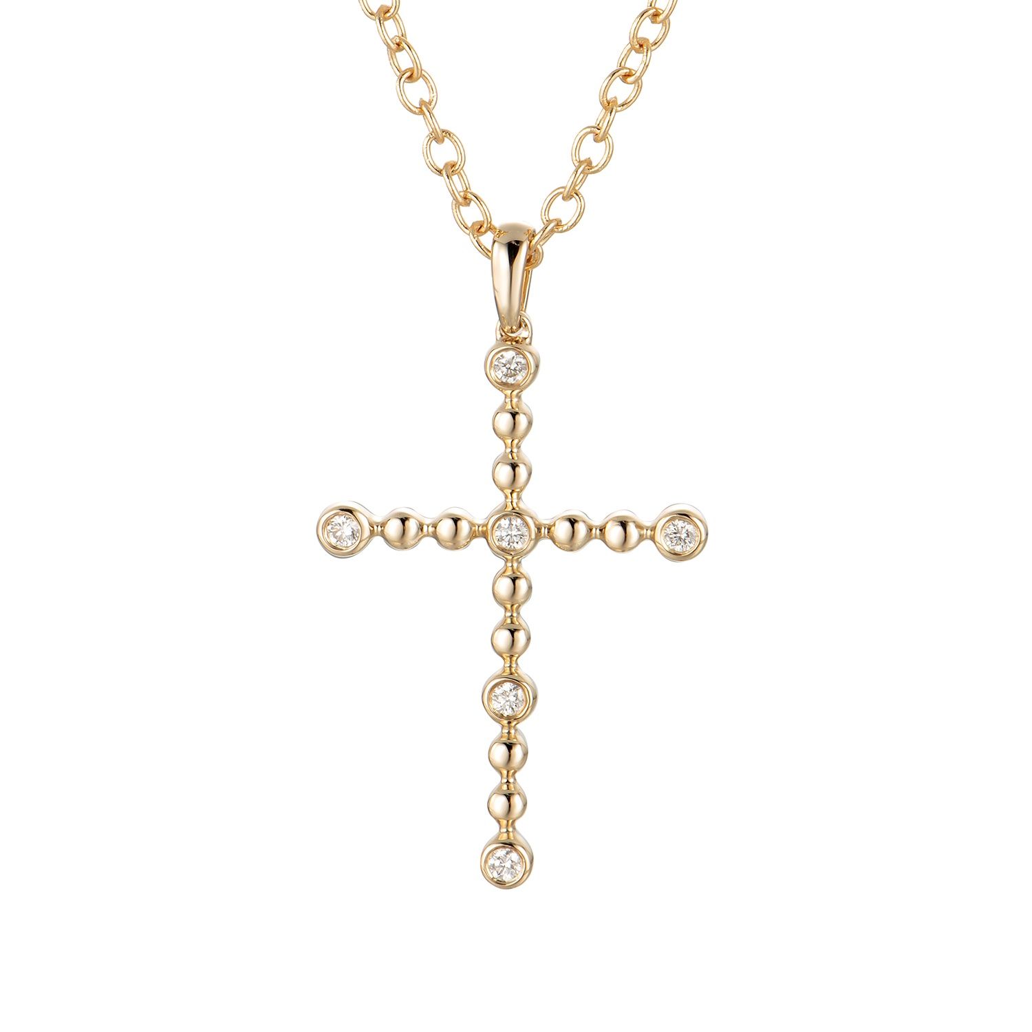 14K White/Yellow Gold Cross Natural Diamond  Pendant  MZ71049, Colour: 14K Yellow-1.44g-0.103ct-ND