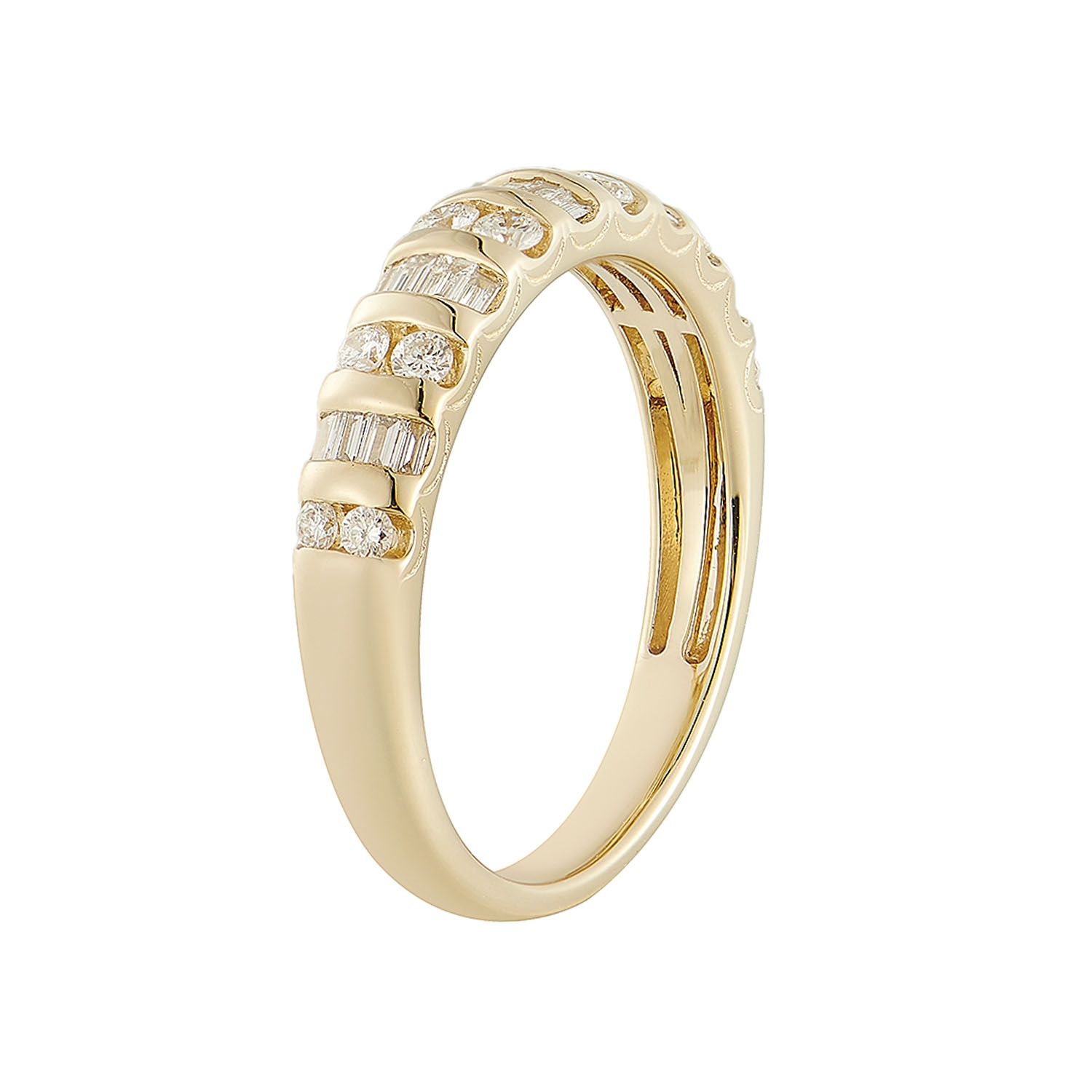 14K Yellow Gold Baguette And Round Natural Diamond  Wedding Band  MG-50, Colour: Yellow