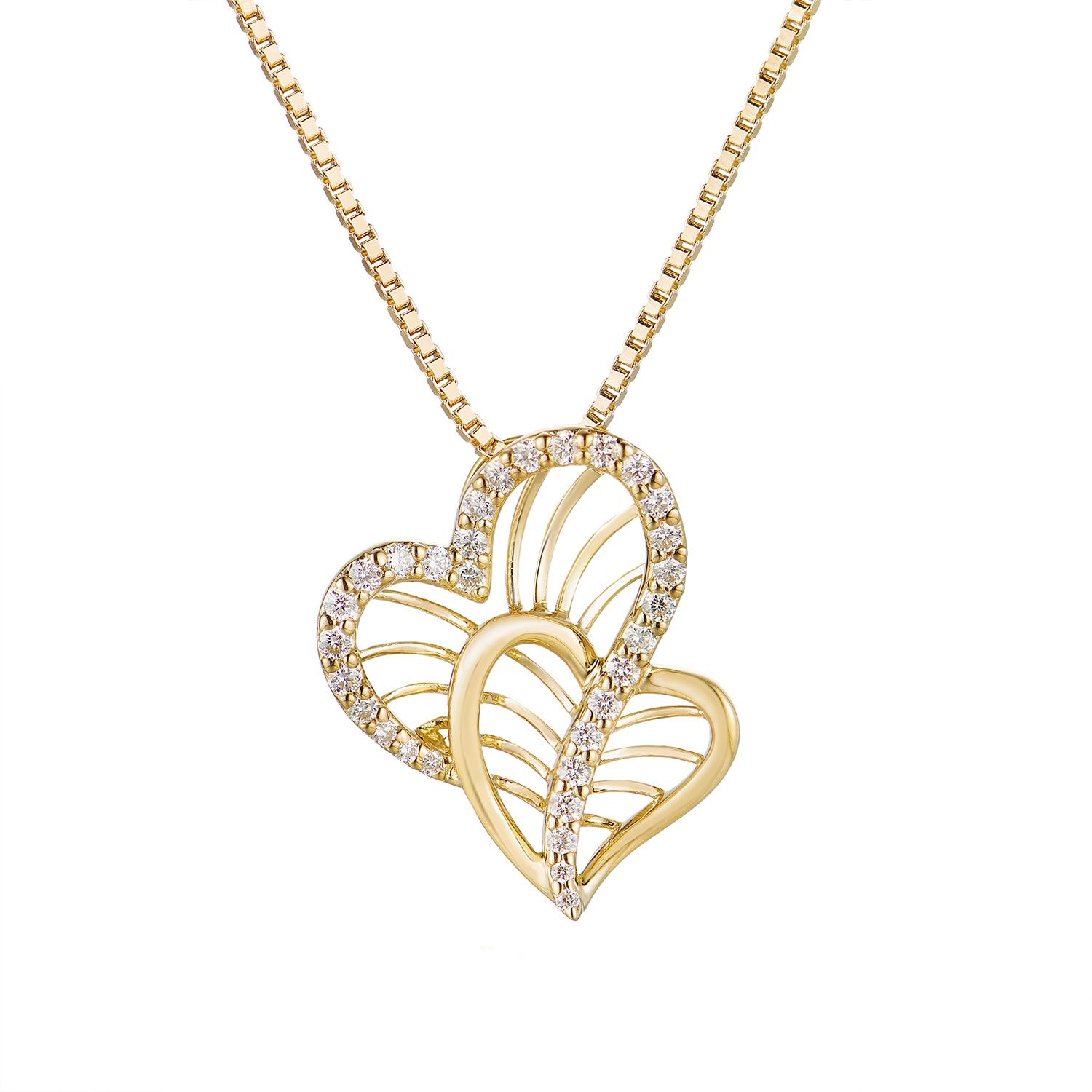 14K White/Yellow Gold Natural Diamond Heart Shape Pendant Necklace MZ71586, Colour: Yellow