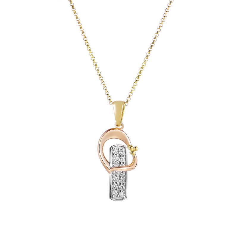 14K Three Tone Gold Natural Diamond Pendant Necklace MZ10168