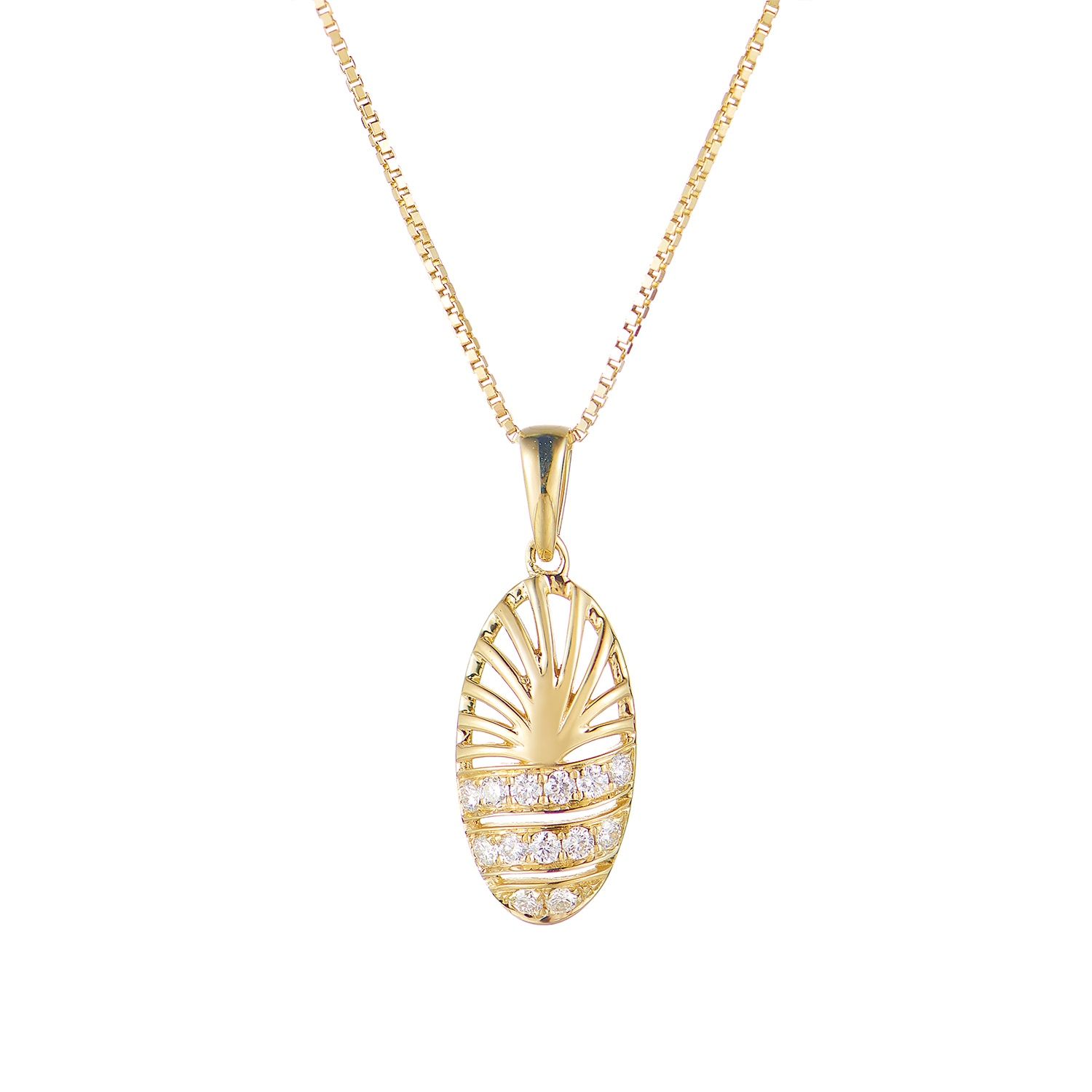 14K Yellow Gold Natural Diamond  Pendant Necklace MZ10170
