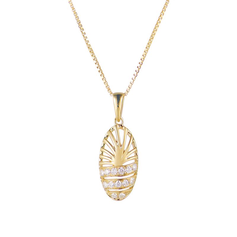 14K Yellow Gold Natural Diamond  Pendant Necklace MZ10170