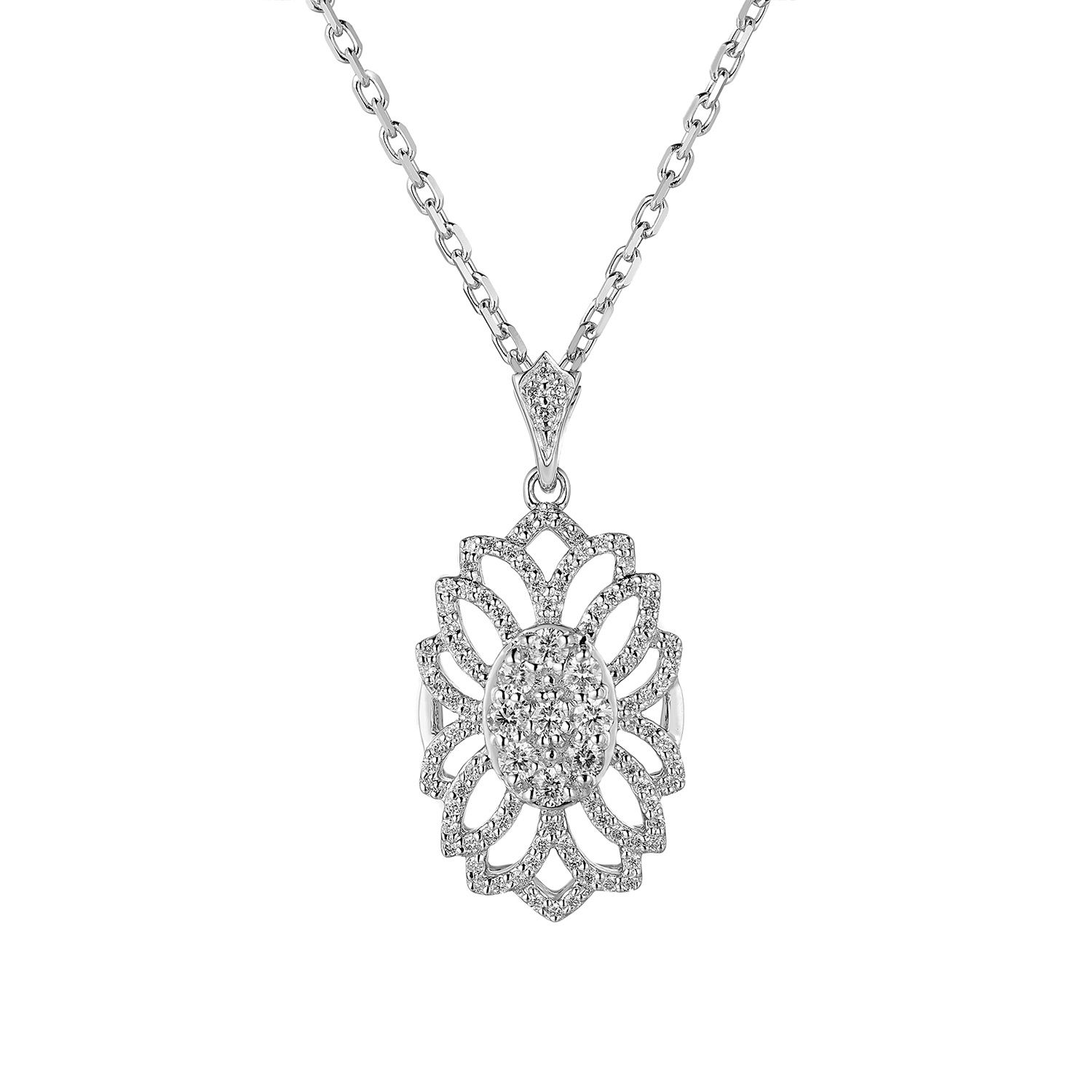 14K White Gold Natural Diamond  Pendant Necklace MZ9930