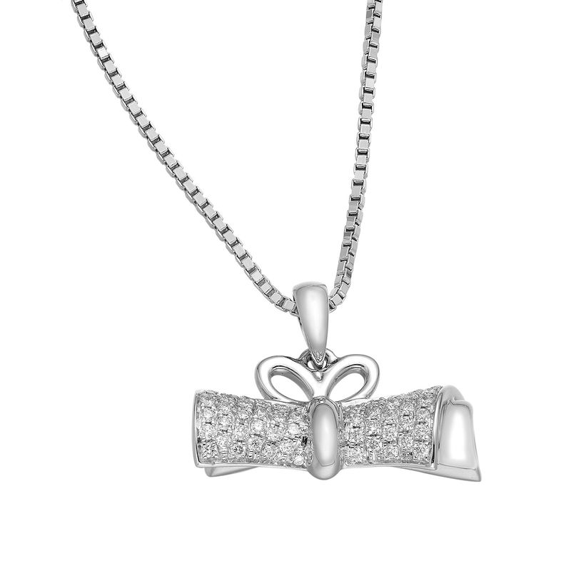 14K White Gold Round Natural Diamond  Pendant Necklace MZ71582 Natural Diamond