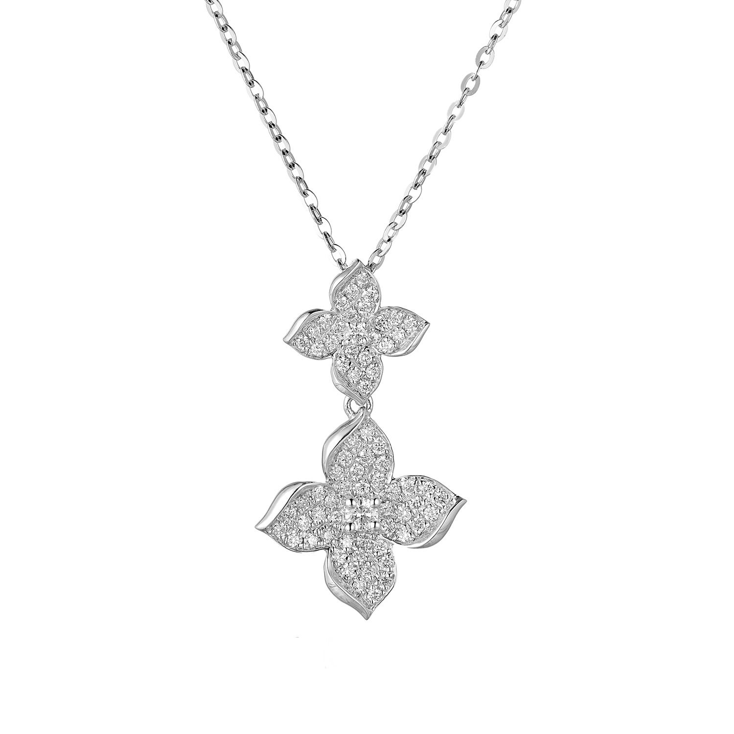 14K White/Yellow Gold Natural Diamond Flower Shape Pendant Necklace MZ10049, Colour: White
