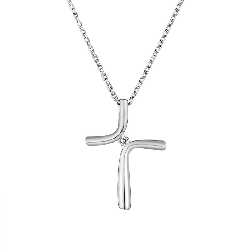 14K White Gold Cross Natural Diamond  Pendant Necklace MZ71581