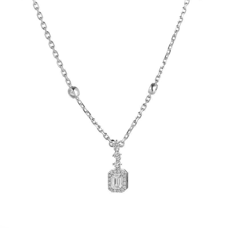 14K White Gold Emerald Natural Diamond  Pendant Necklace MZ9054 Natural Diamond