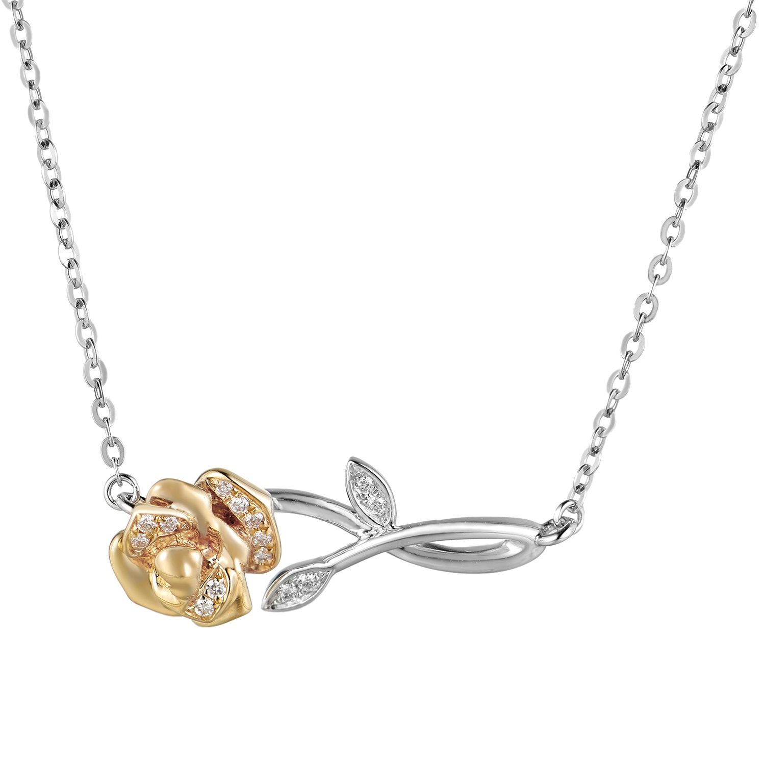 14K Yellow Gold 14K White Gold Natural Diamond Pendant Necklace MZ9941