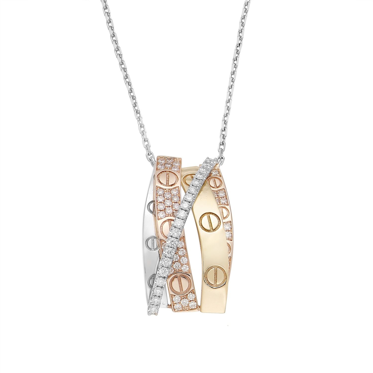 14K Three-color Gold Cross Natural Diamond Pendant Necklace MZ9367