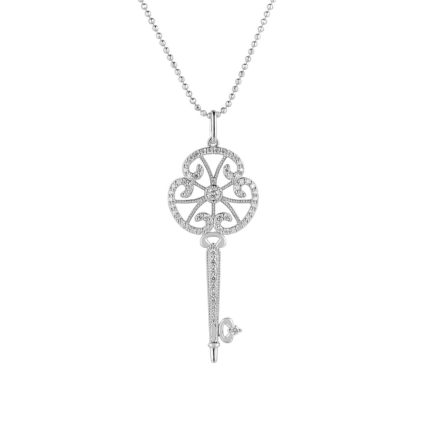 MZ71847 14K White Gold Round Natural Diamond  Pendant Necklace Natural Diamond