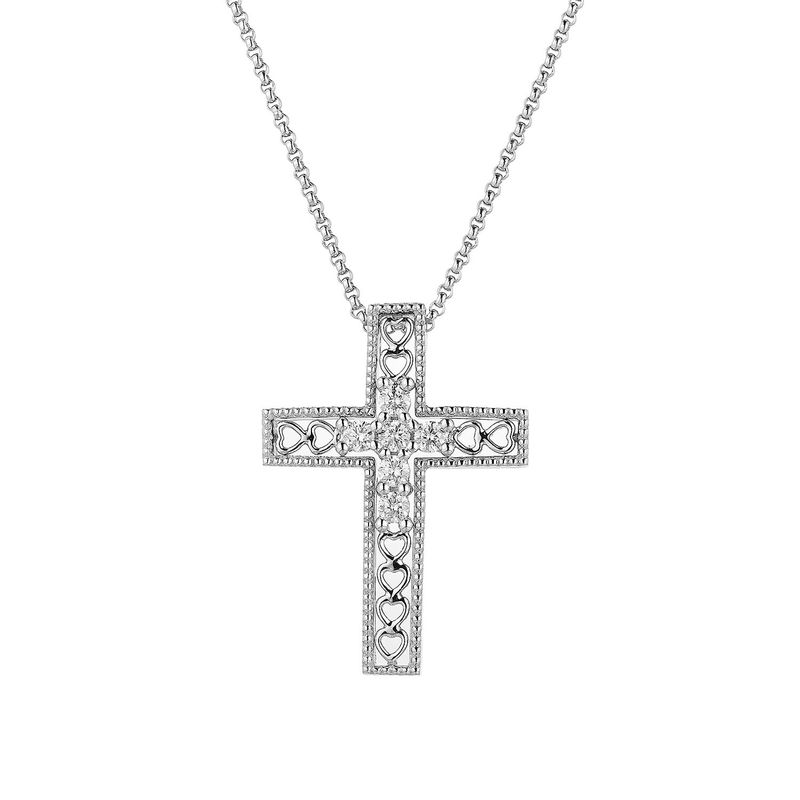 14K White Gold Cross Natural Diamond  Pendant Necklace Natural Diamond MZ9823