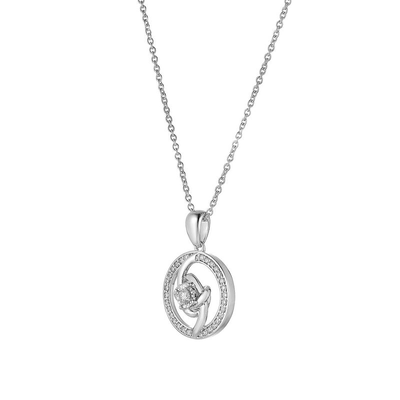 14K White Gold Round Natural Diamond  Pendant Necklace MZ61259