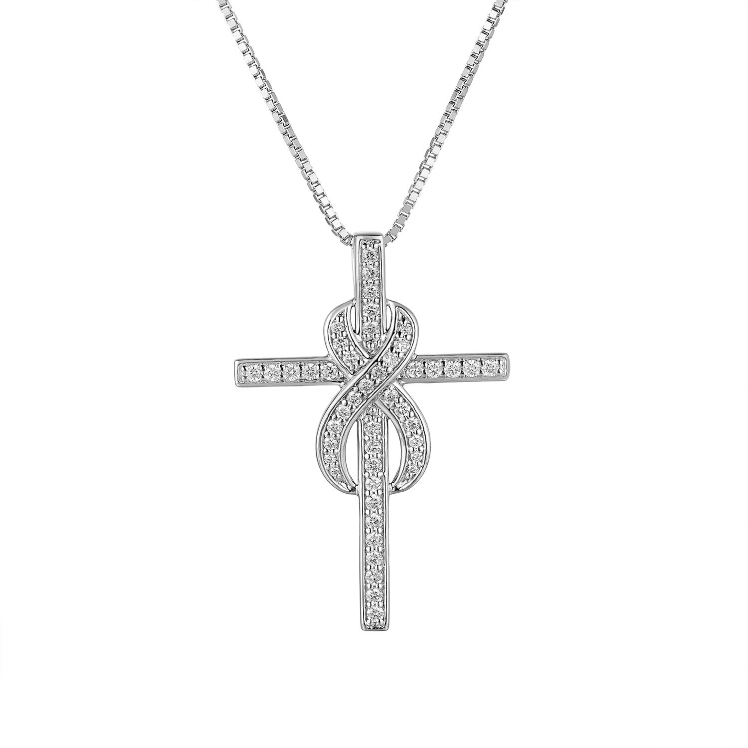 14K White Gold Cross Natural Diamond  Pendant Necklace  MZ71600