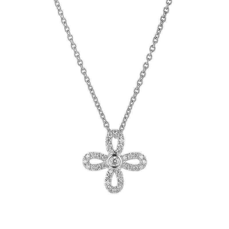 14K White Gold Round Natural Diamond  Pendant Necklace MZ71031