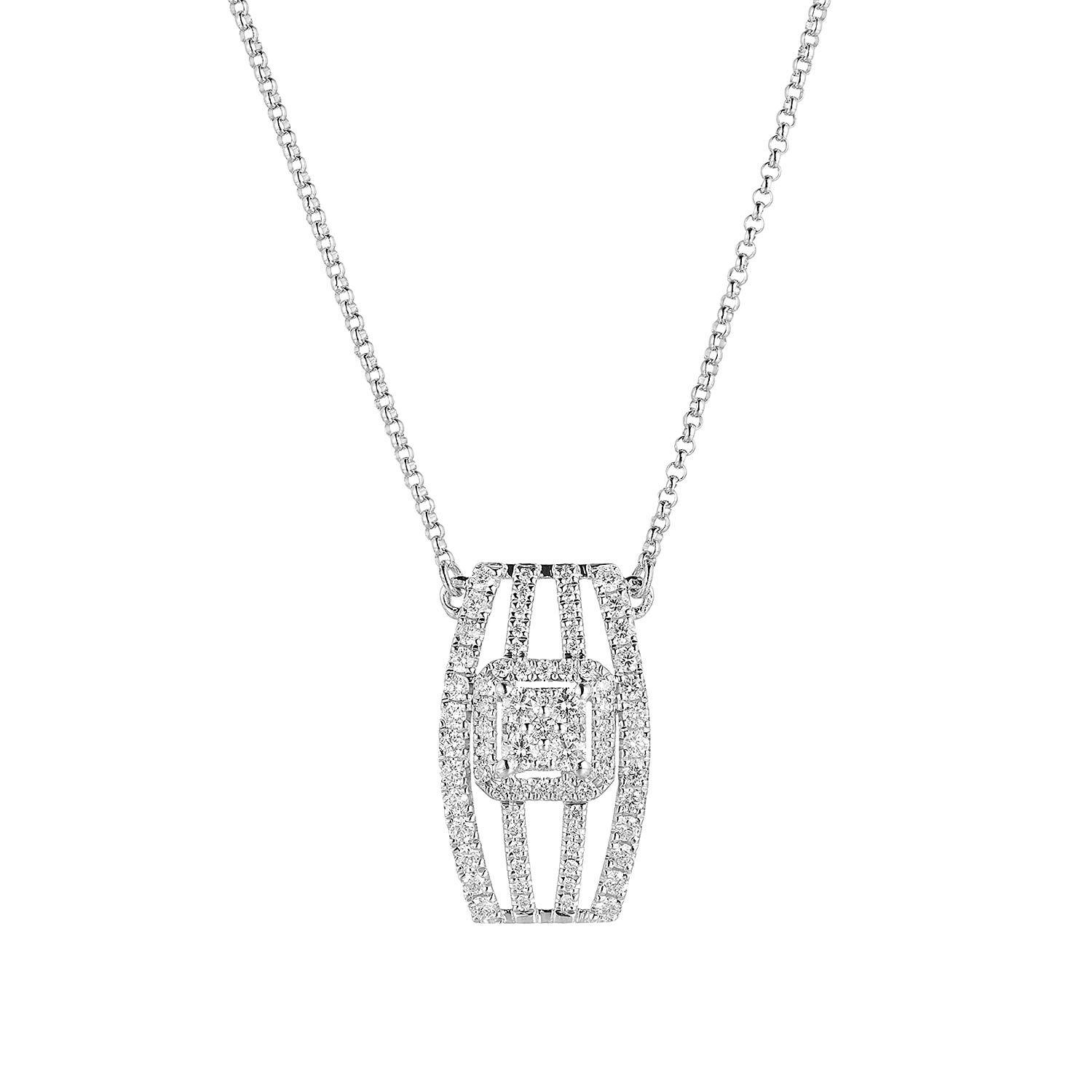 14K White Gold Round Natural Diamond  Pendant Necklace MZ7991
