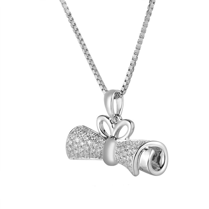 14K White Gold Round Natural Diamond  Pendant Necklace MZ71582 Natural Diamond
