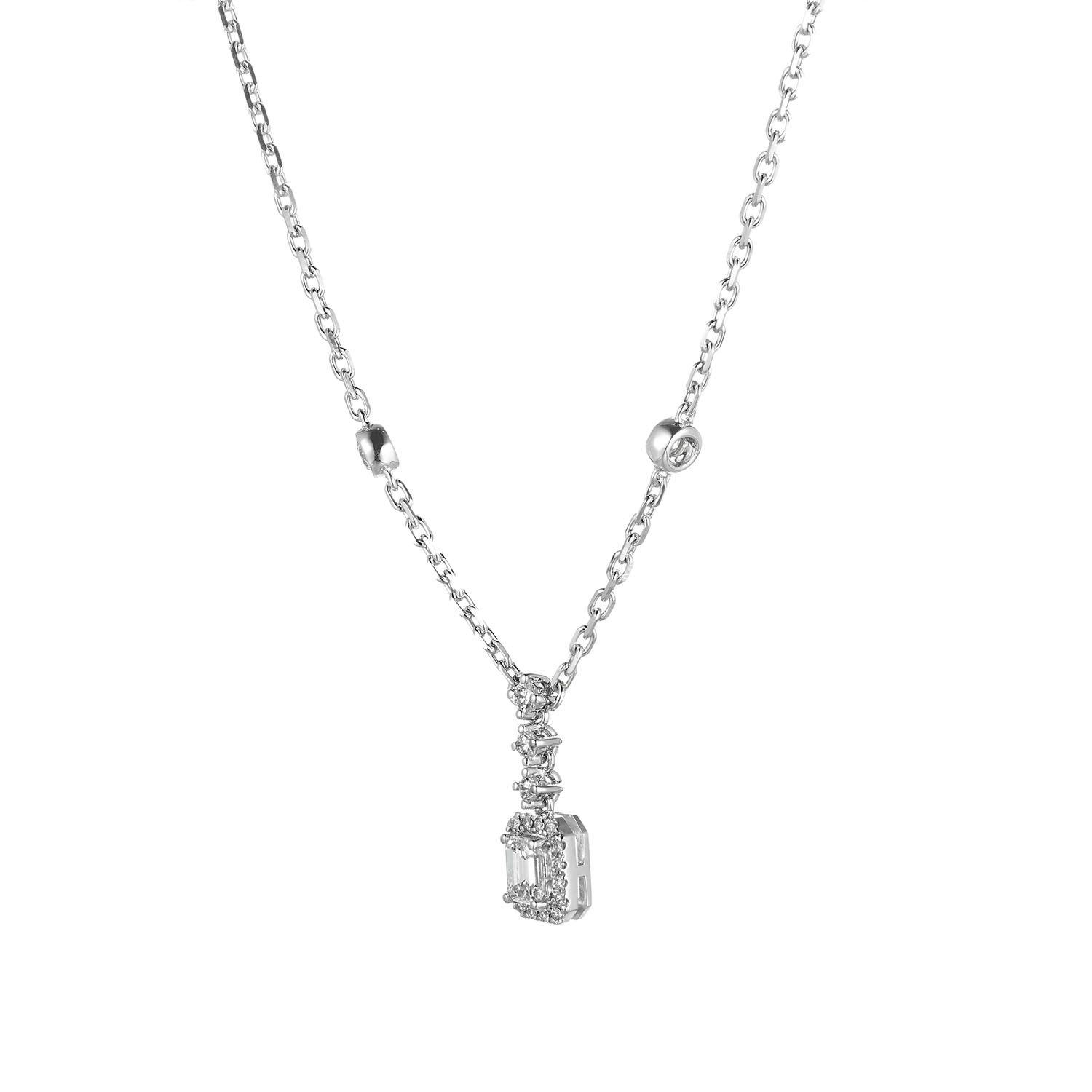 14K White Gold Emerald Natural Diamond  Pendant Necklace MZ9054 Natural Diamond