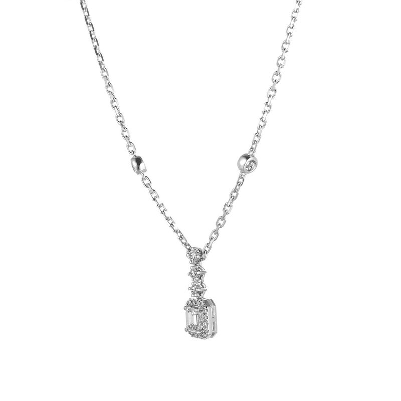 14K White Gold Emerald Natural Diamond  Pendant Necklace MZ9054 Natural Diamond