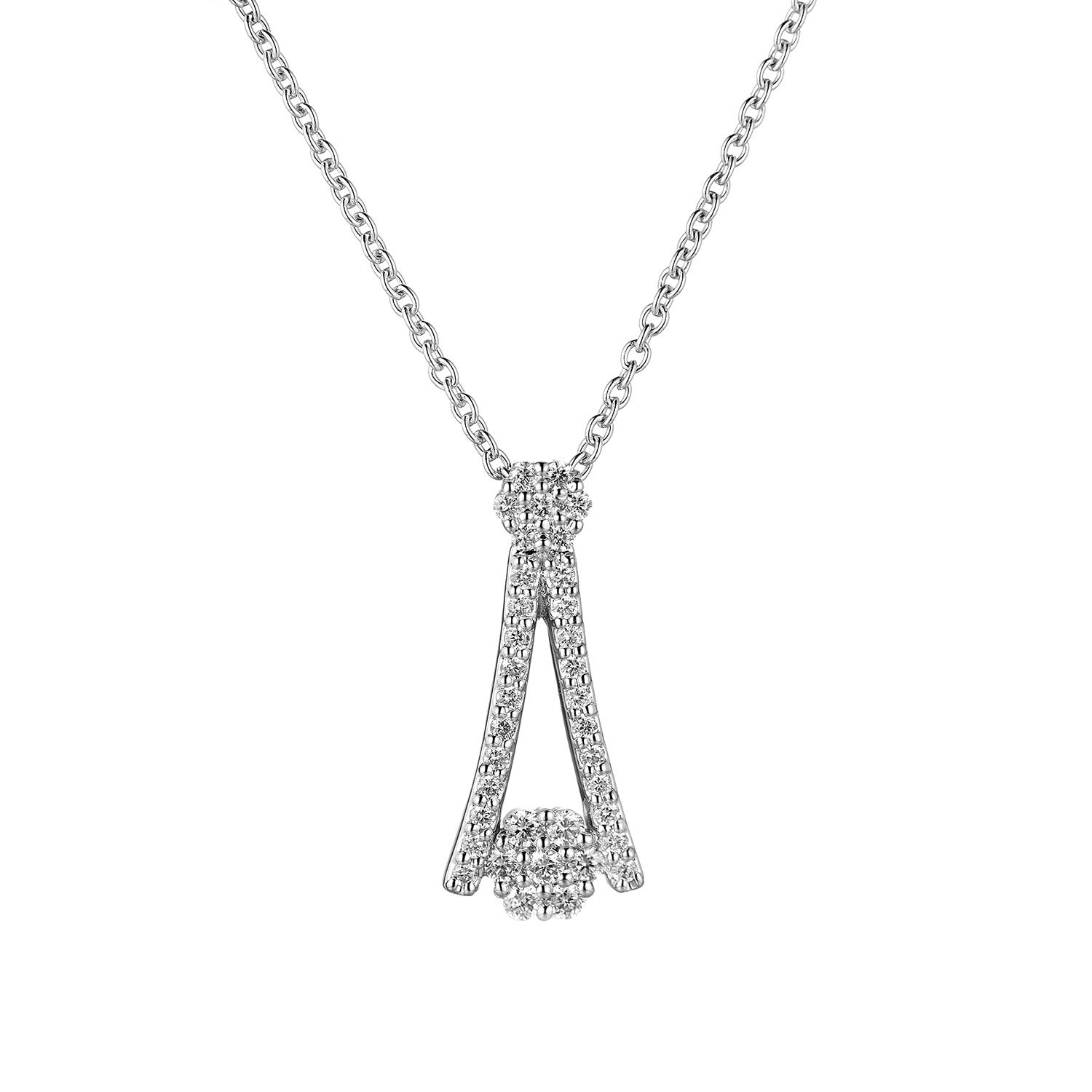 14K White Gold Round Natural Diamond  Pendant Necklace MZ71809