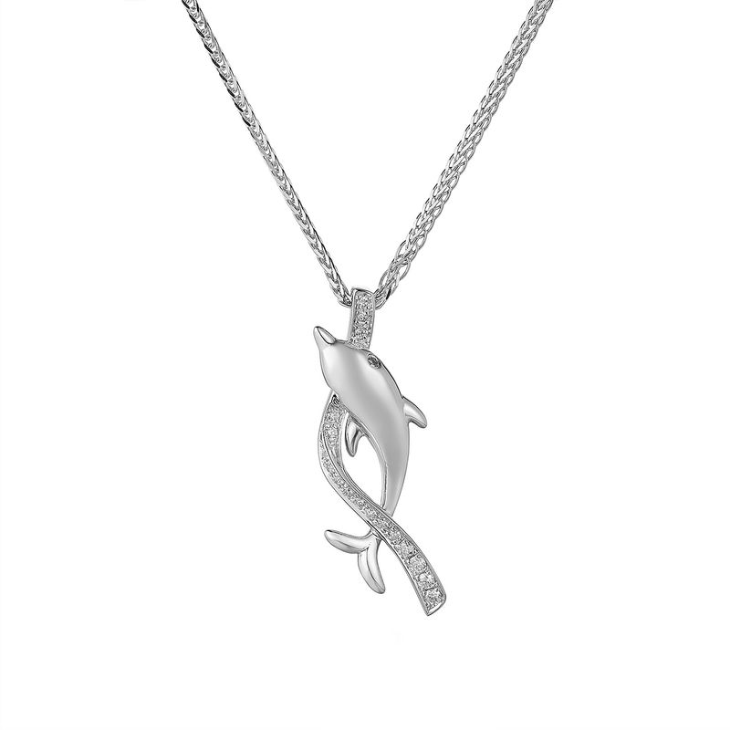14K White Gold Round Natural Diamond  Pendant Necklace MZ71675