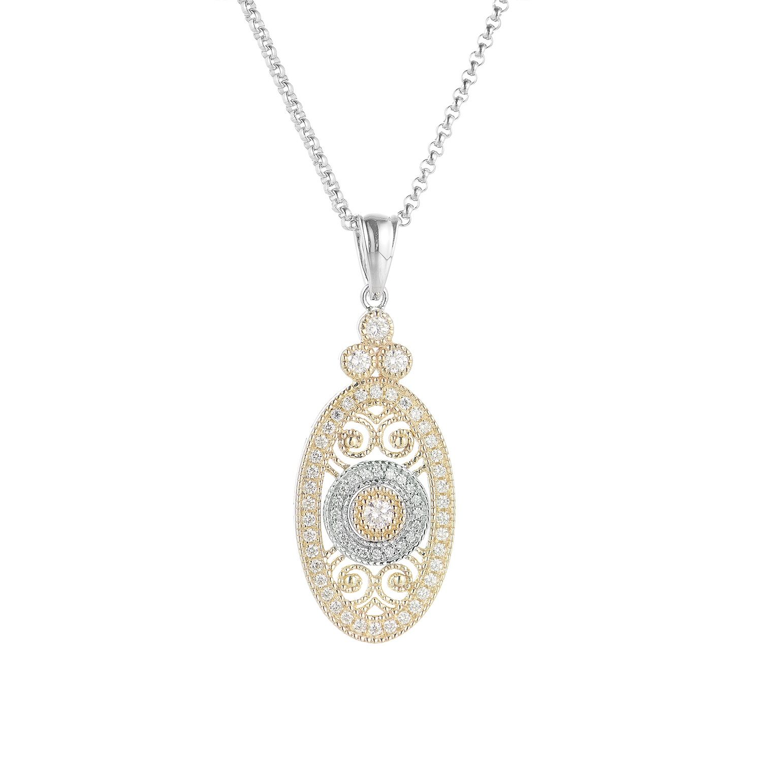 14K Yellow Gold 14K White Gold Pendant Necklace Natural Diamond MZ9388