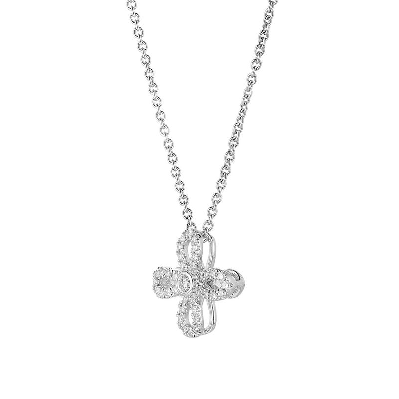 14K White Gold Round Natural Diamond  Pendant Necklace MZ71031
