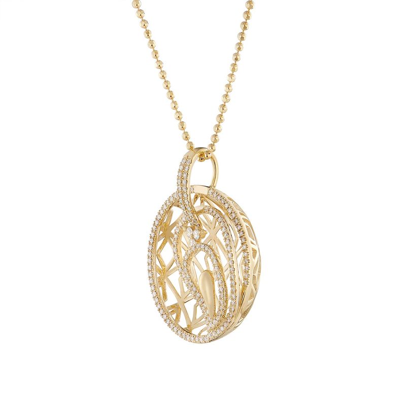 14K Yellow Gold Round Natural Diamond  Pendant Necklace MZ10266