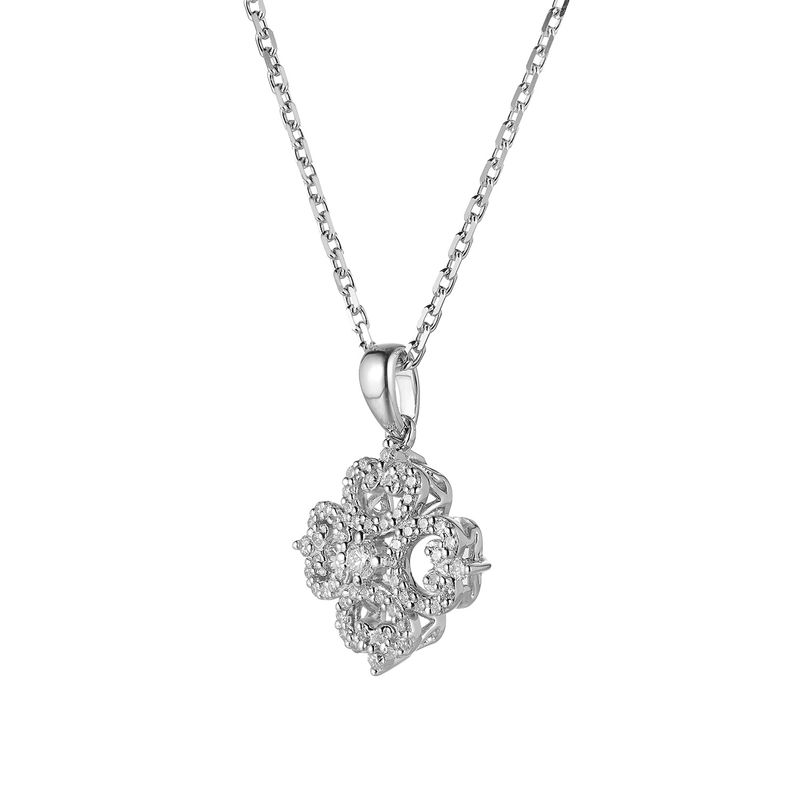 14K White Gold Round Natural Diamond  Pendant Necklace MZ71805