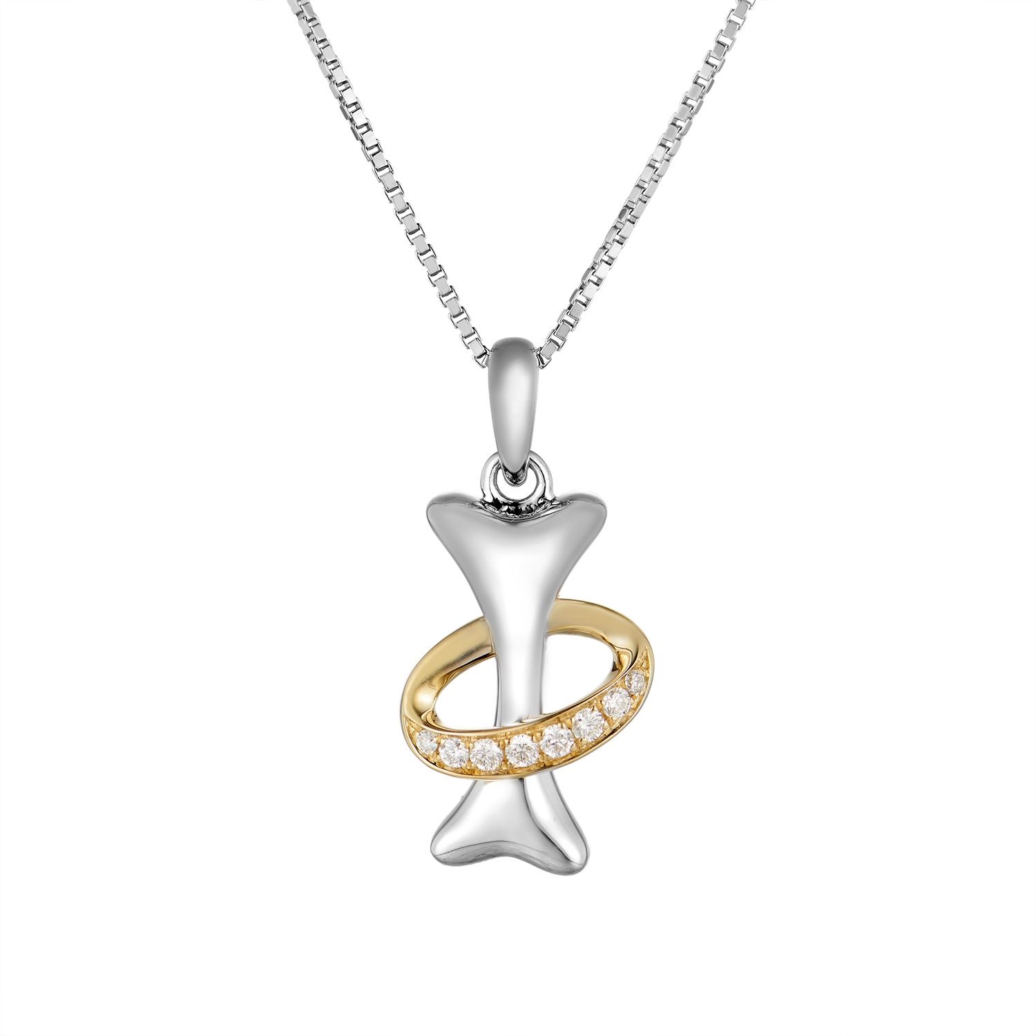 14K Yellow Gold 14K White Gold Natural Diamond  Pendant Necklace MZ9864
