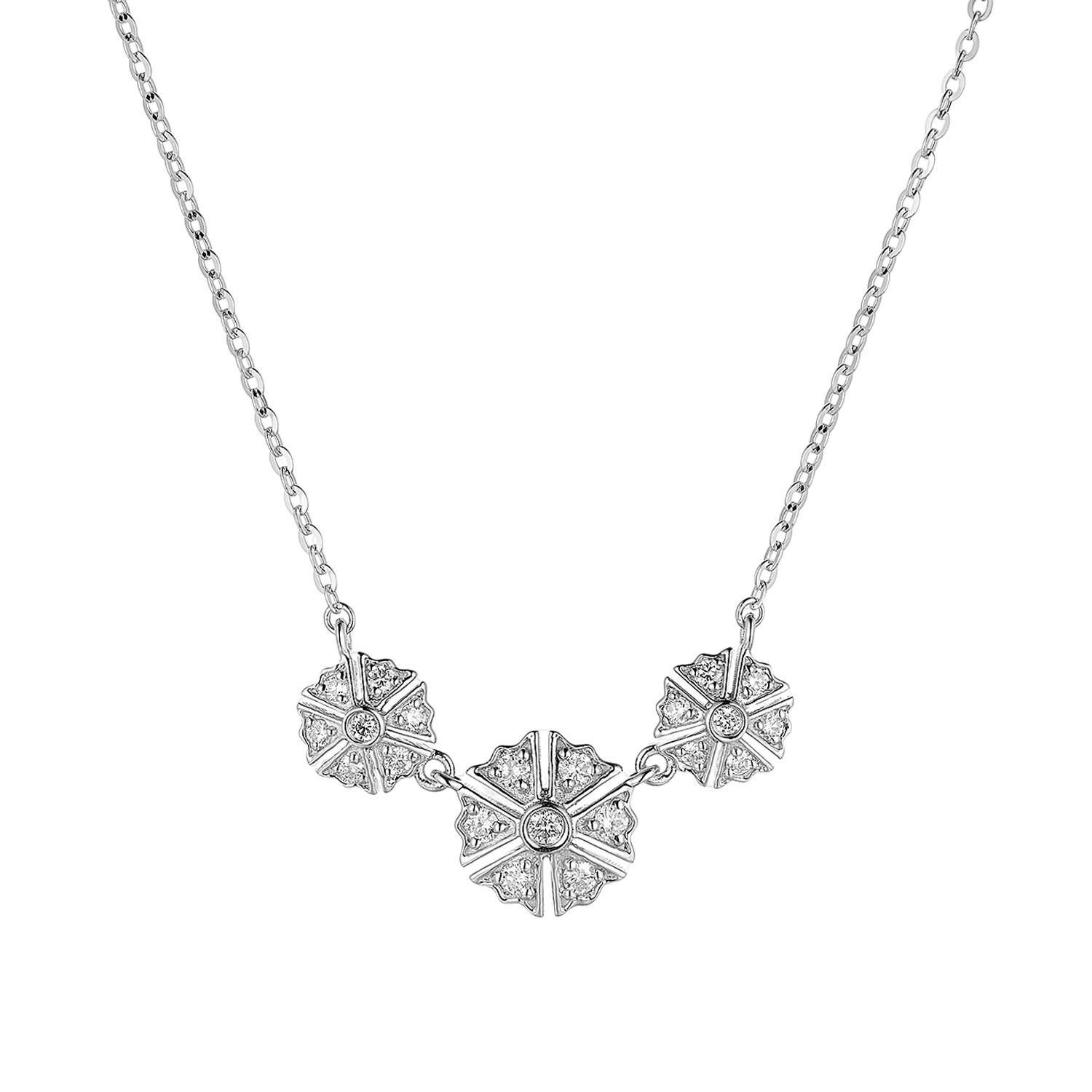 14K White Gold Natural Diamond Flower Shape Pendant Necklace MZ10105