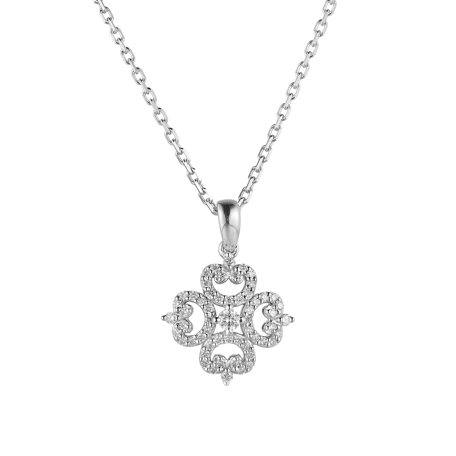 14K White Gold Round Natural Diamond  Pendant Necklace MZ71805