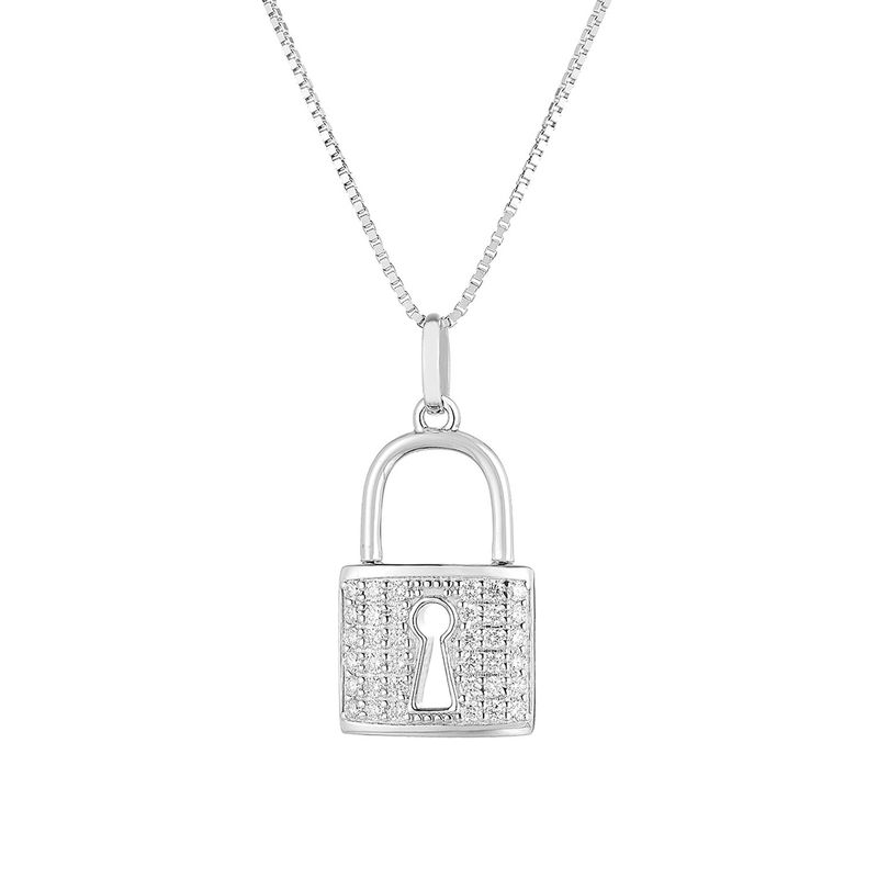 14K White Gold Round Natural Diamond  Pendant Necklace MZ71005