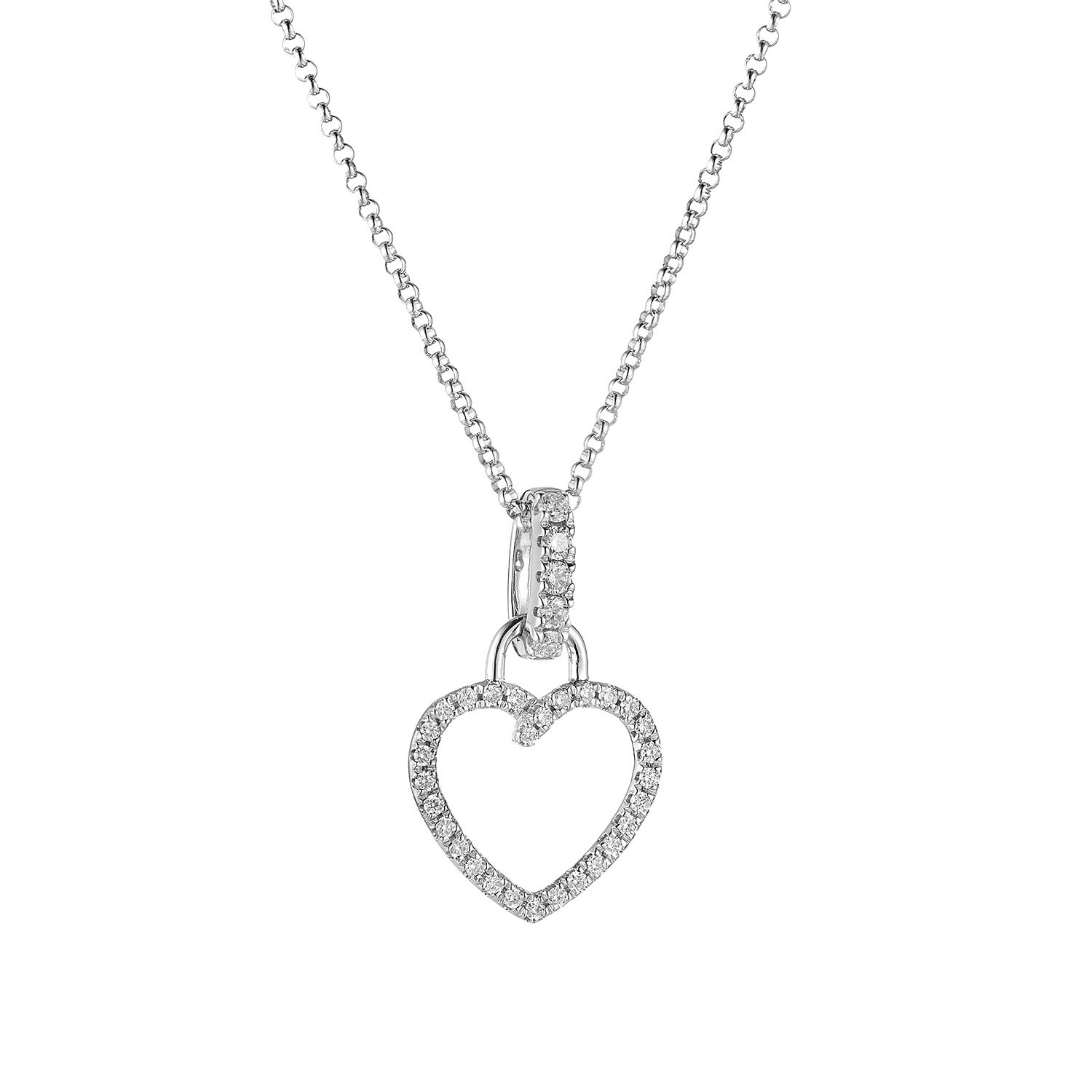 14K White Gold Natural Diamond  Heart Pendant  Necklace MZ71713