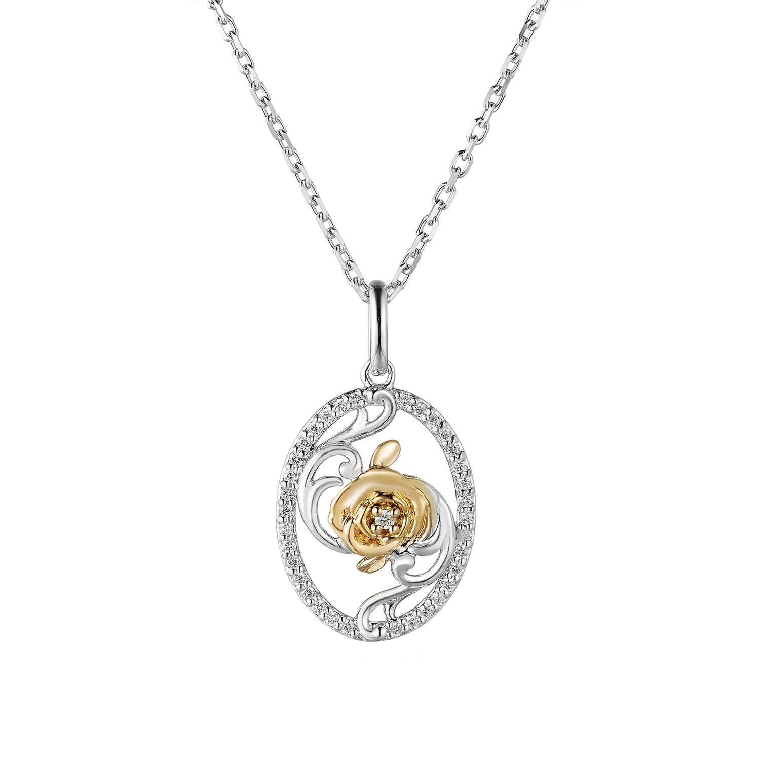 14K Yellow Gold 14K White Gold Pendant Necklace Natural Diamond MZ71790