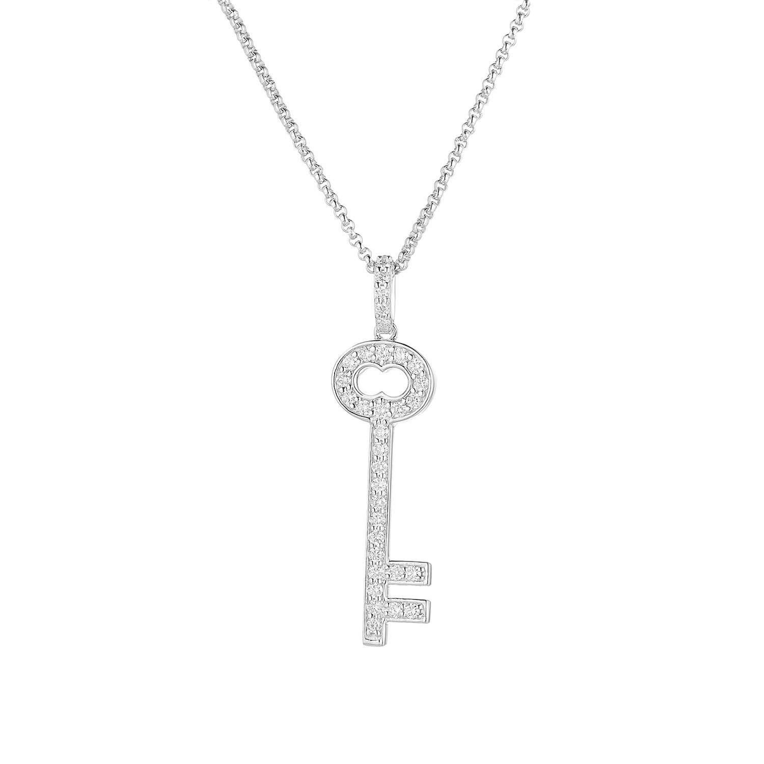 14K White Gold Round Natural Diamond  Pendant Necklace MZ7999