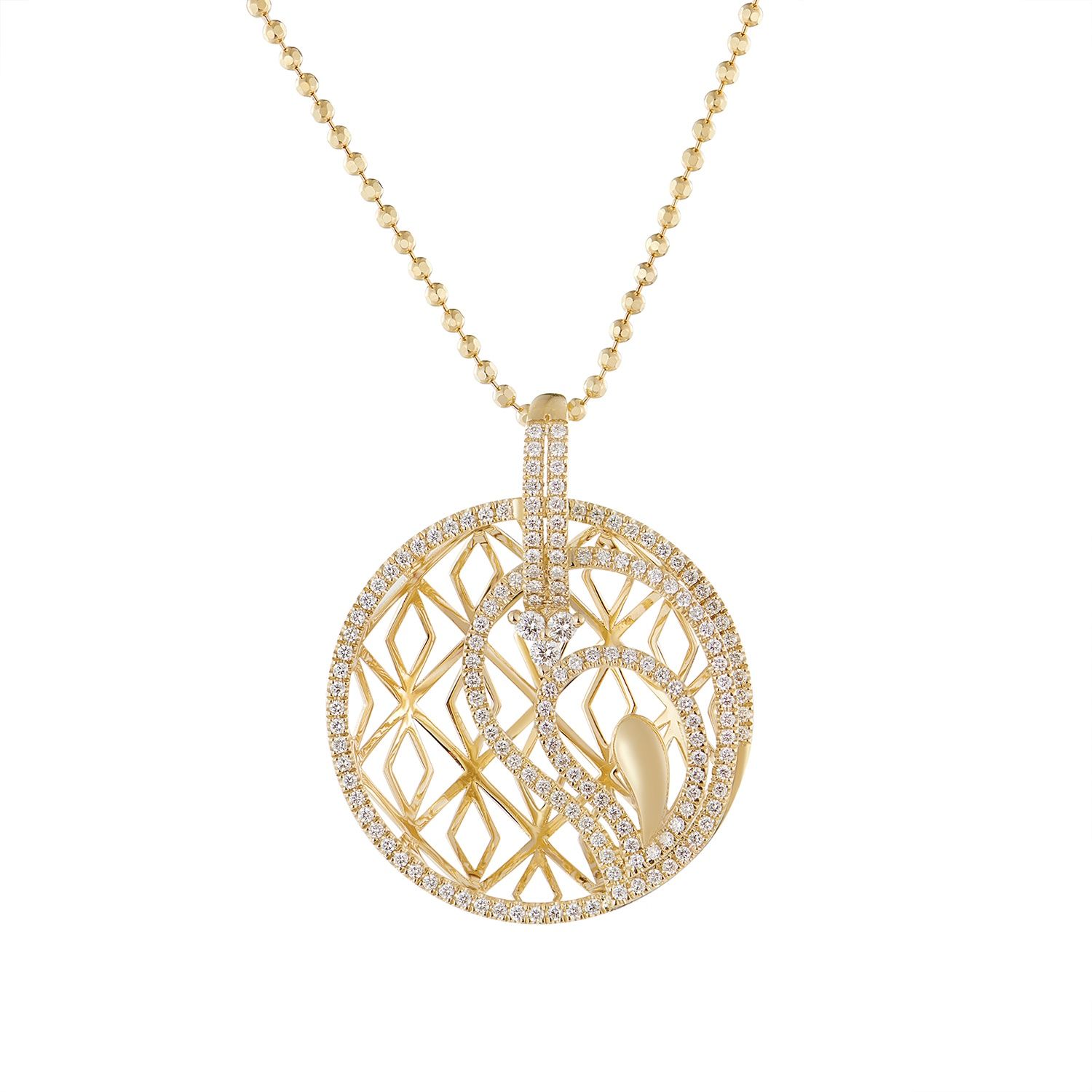 14K Yellow Gold Round Natural Diamond  Pendant Necklace MZ10266