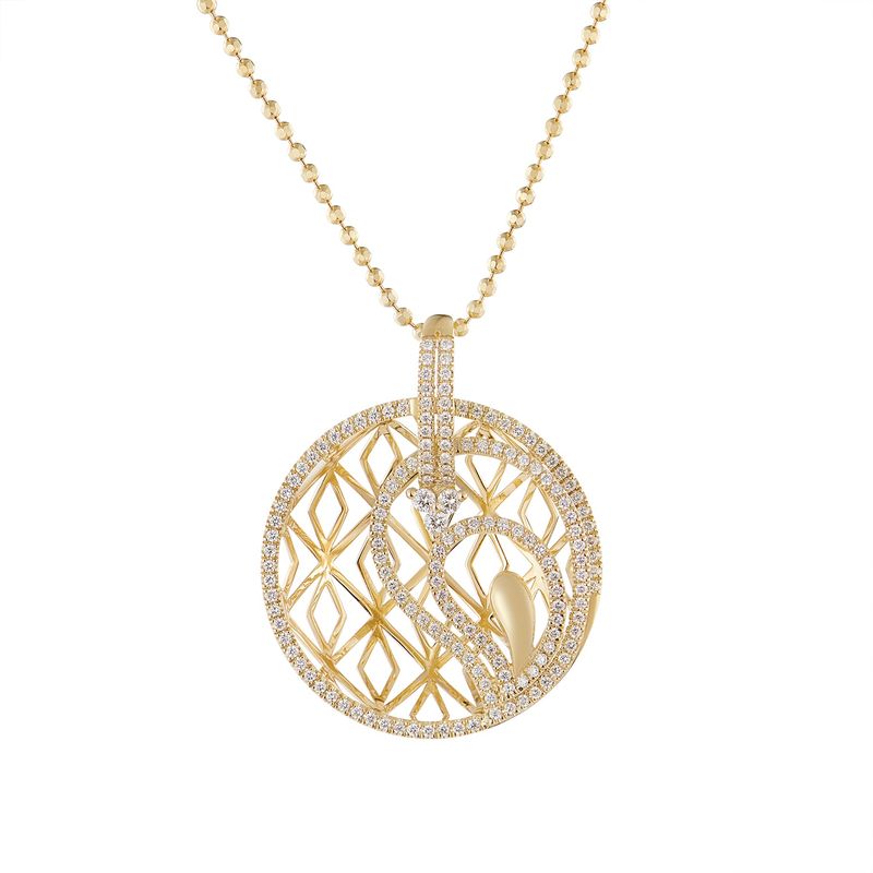 14K Yellow Gold Round Natural Diamond  Pendant Necklace MZ10266
