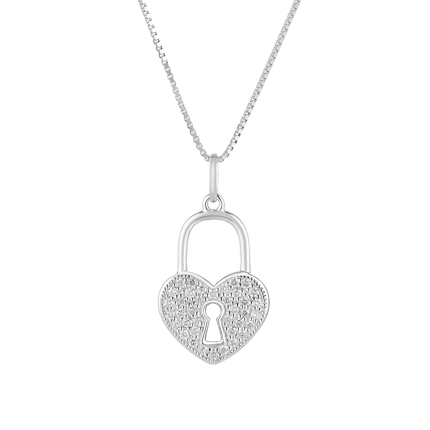 14K White Gold Round Natural Diamond  Pendant Necklace MZ71006