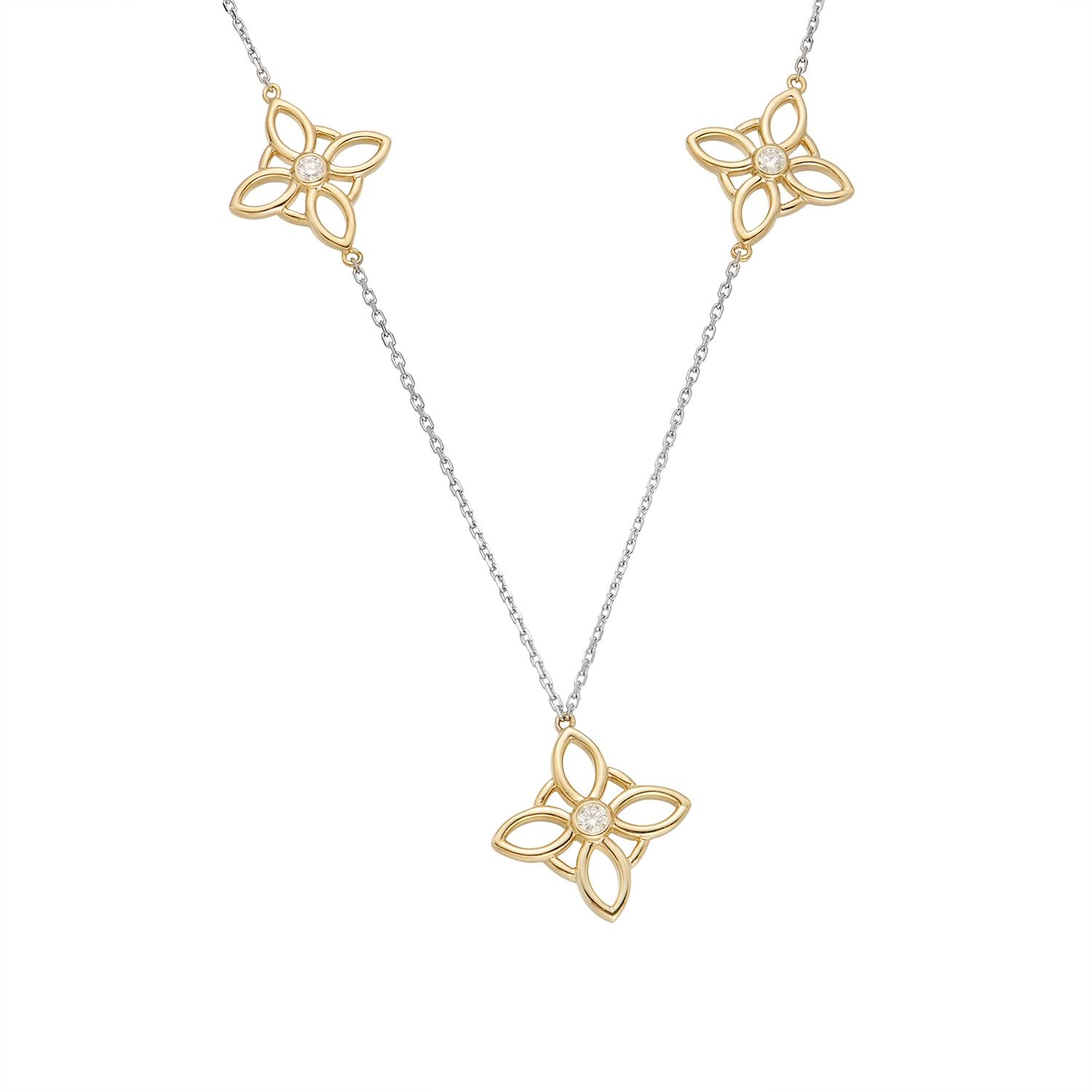 MZ9832 14K Yellow Gold 14K White Gold Pendant Necklace Natural Diamond