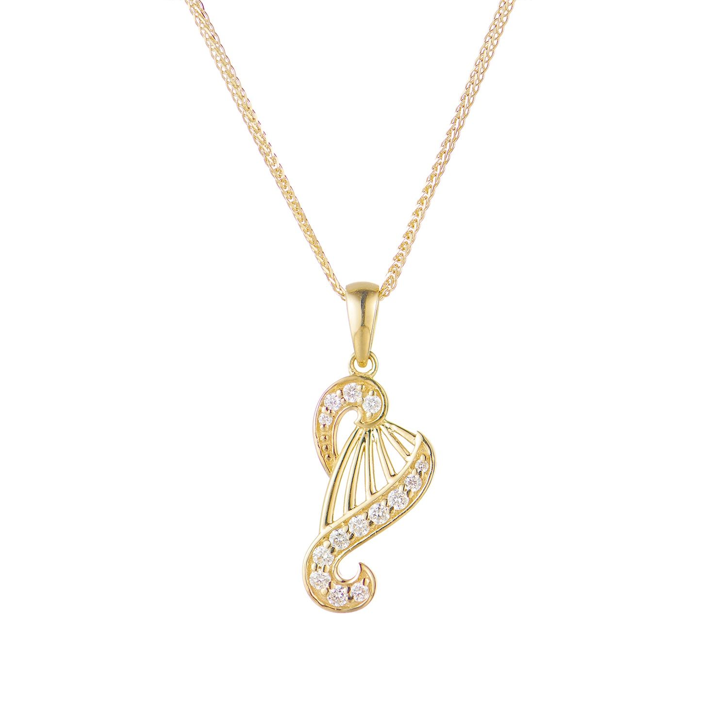 14K Yellow Gold Natural Diamond Pendant Necklace MZ10183