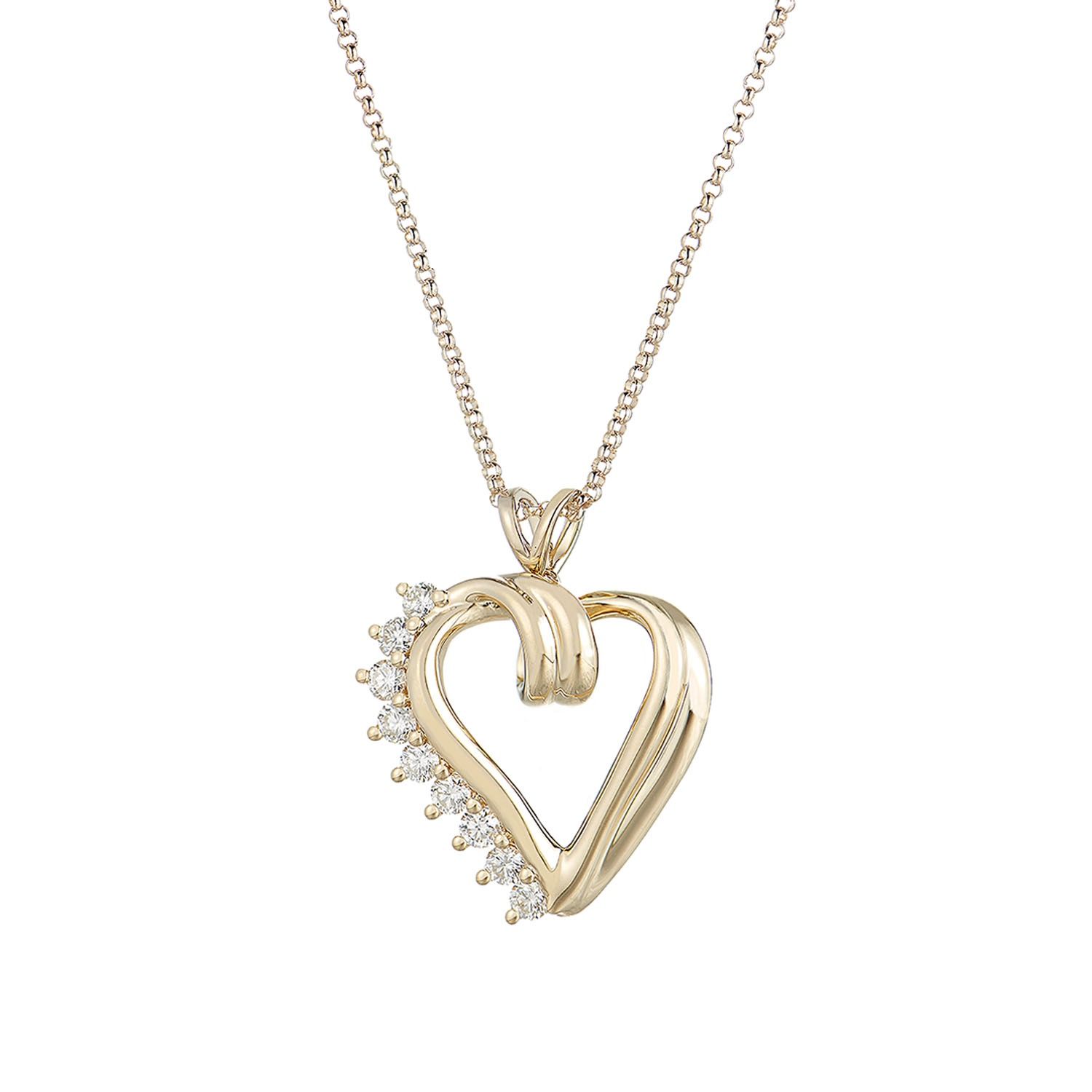 14K Yellow Gold Heart Natural Diamond  Pendant Necklace MZ9365