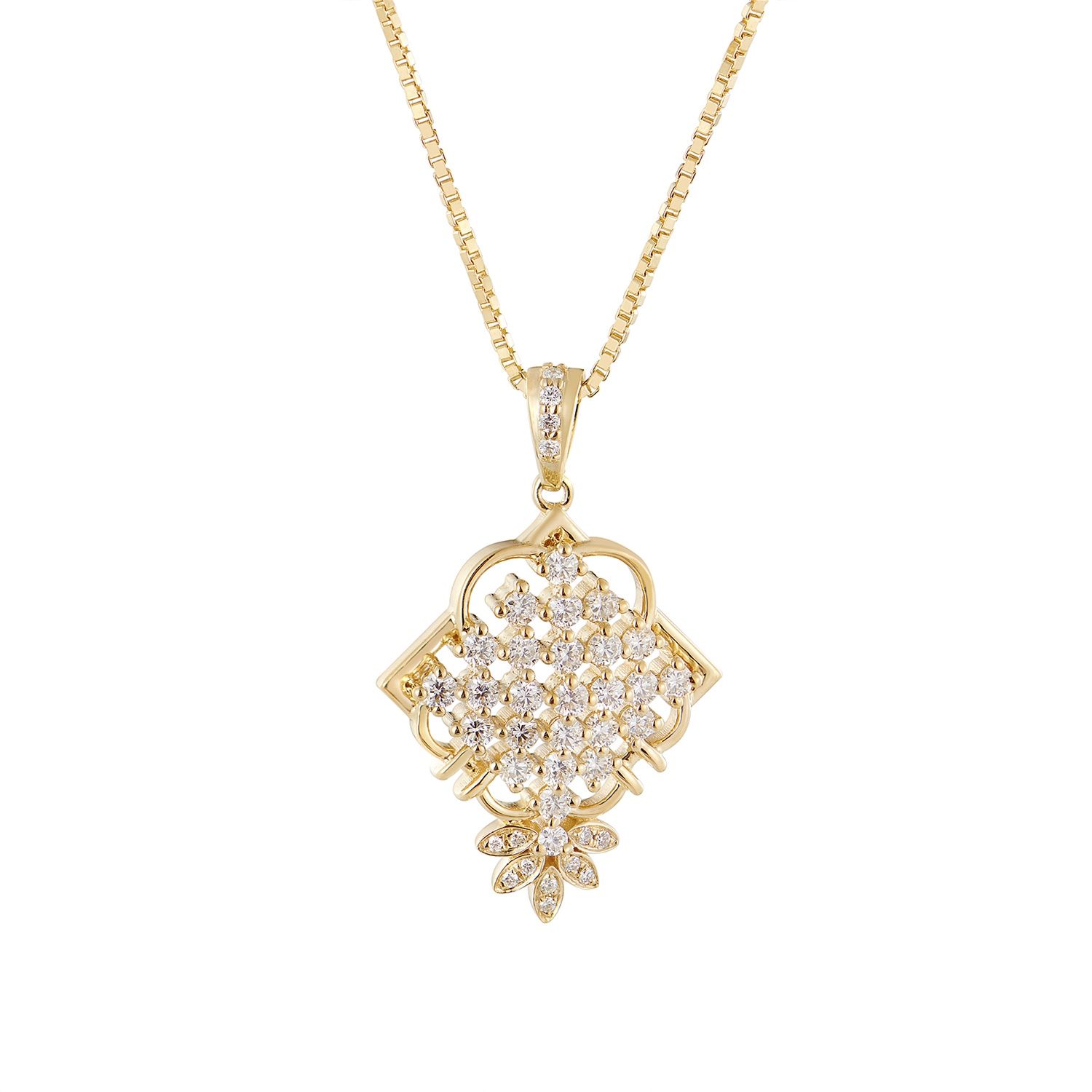 14K Yellow Gold Natural Diamond  Pendant Necklace MZ10228