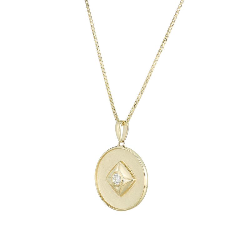 14K Yellow Gold Round Natural Diamond  Pendant Necklace MZ71041