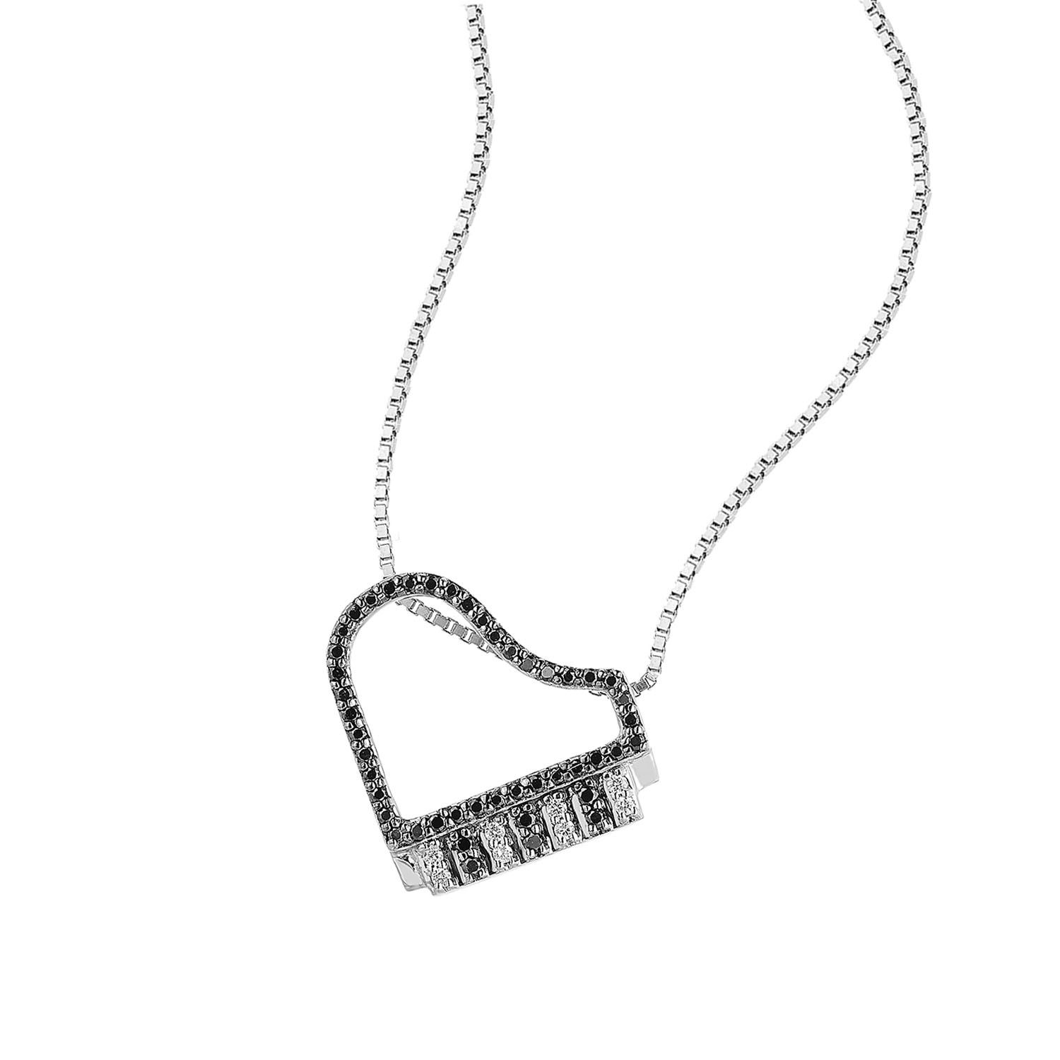 14K White Gold Black Natural Diamond  Pendant Necklace MZ9777