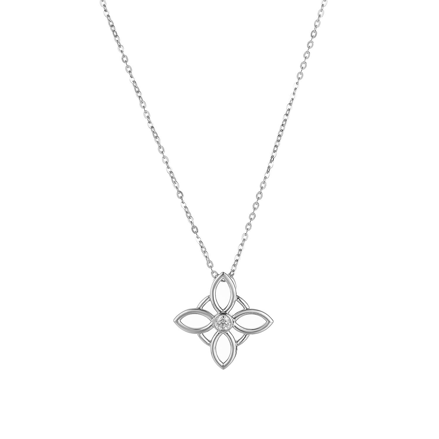 14K White Gold Natural Diamond  Pendant Necklace MZ9829